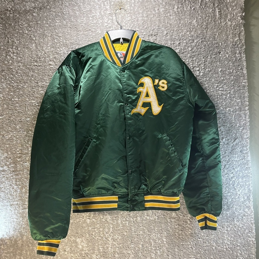 Vintage Baseball Starter Oakland Athletics A's Green Satin Bomber Jacket Large